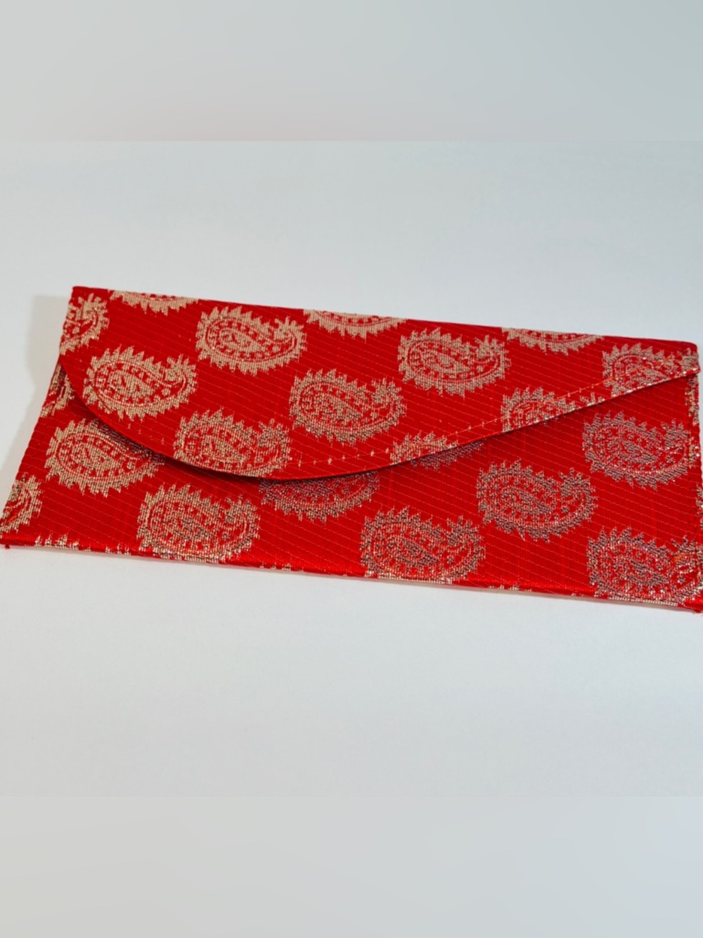 Red Envelope Wristlet Clutch with Gold Detailing